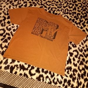Small MTV Cheetah Print Mustard Orange  Leopard Print Short Sleeve Tee Shirt